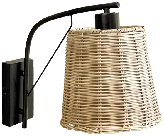 Aplique metal negro ratán natural Ø20 cm E27 - ILAP0005