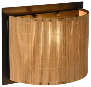 Apliqué ratan metal negro madera café 29x15x22 cm E27 - LUAP0064