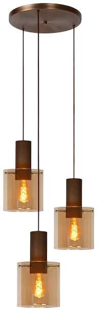 Lámpara colgante metal café vidrio ámbar Ø 50 cm 3 luces E27 - LULC0169