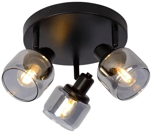 Plafón metal vidrio negro humo Ø38x14 cm 3 luces E14 - LUPL0092