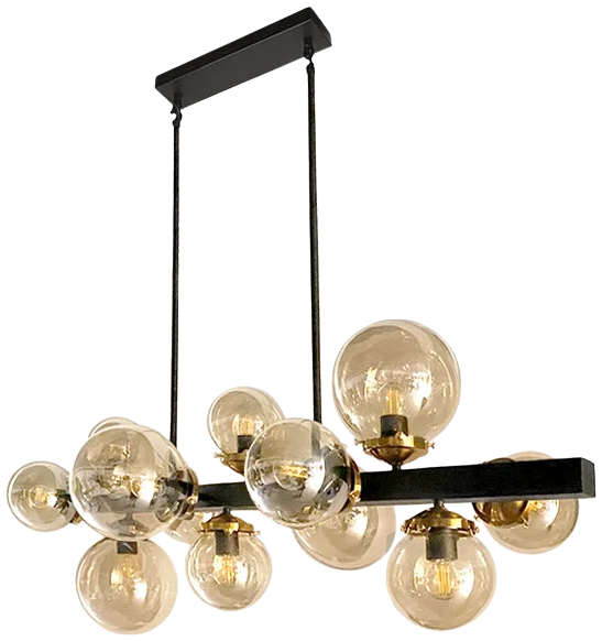 Lámpara colgante metal negro vidrio ambar 120 cm E27 12x40W - ONLC0044