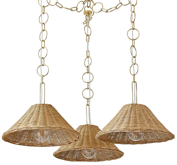 Lámpara colgante metal bronce ratán natural Ø700x1,20 cm 3xE27 - LGLC0185