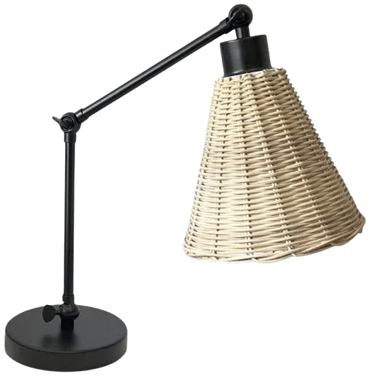 Lámpara de mesa metal negro ratán natural E27 - ILLS0001