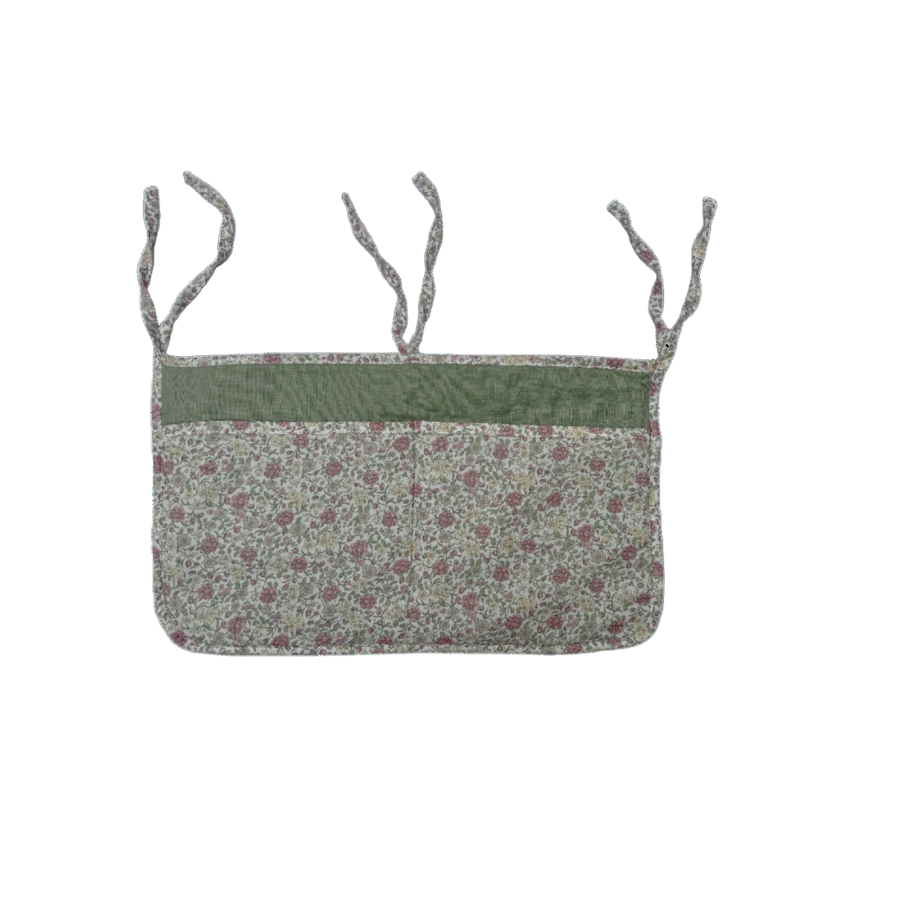Bolsillo organizador de cuna - Verde y flores rosa