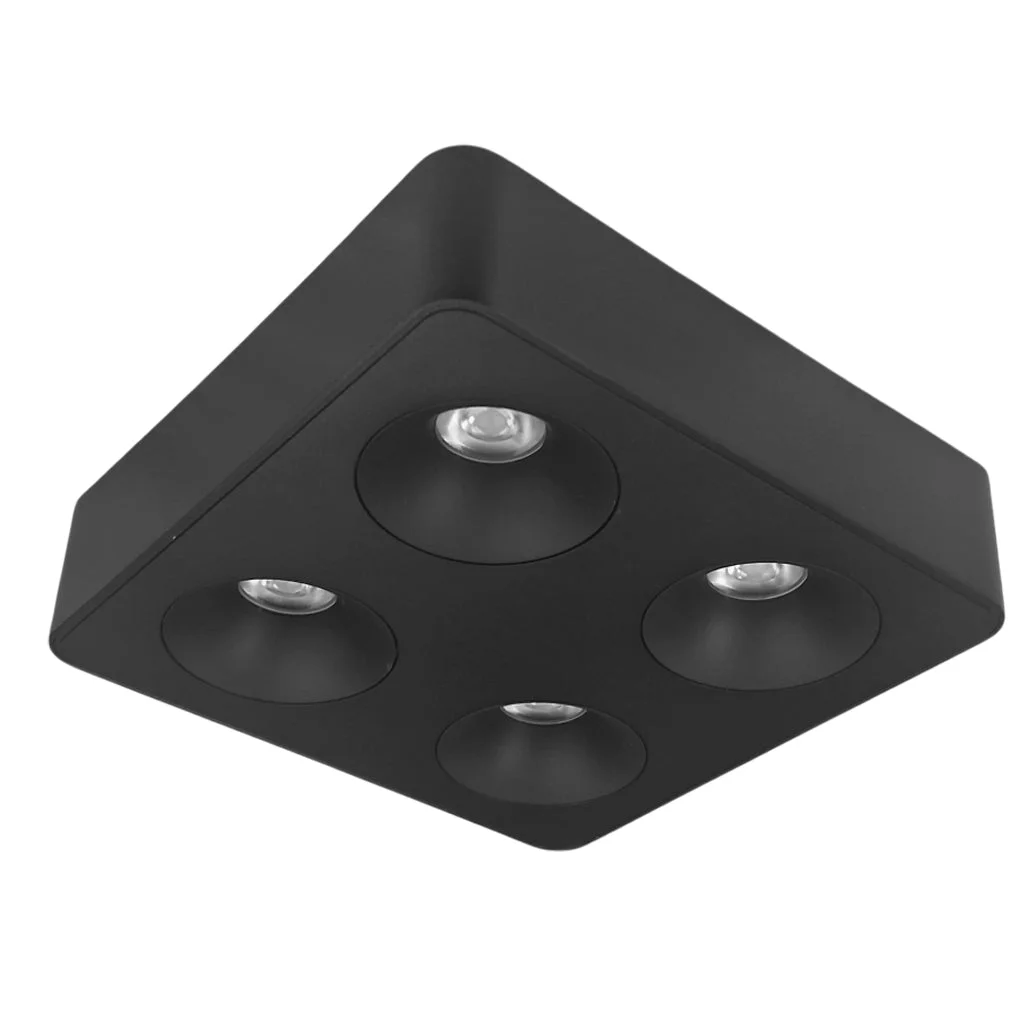 Plafon metal negro 22x22x6 cm 4 luces 36W - TOPL0018