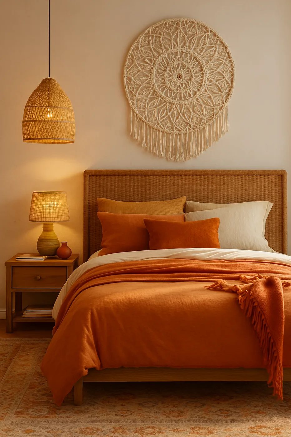 Dormitorio decorado en estilo bohemio