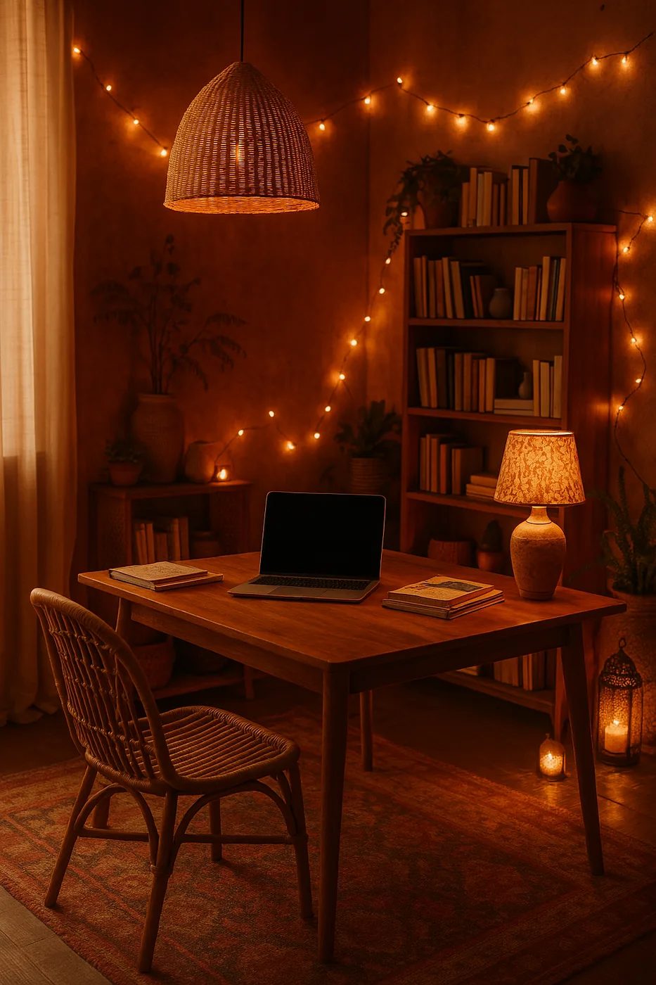 Ambiente con iluminación de estilo bohemio