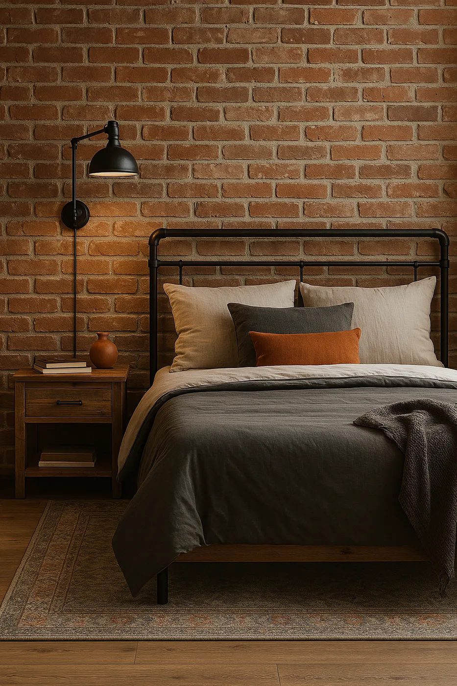 Dormitorio decorado en estilo industrial