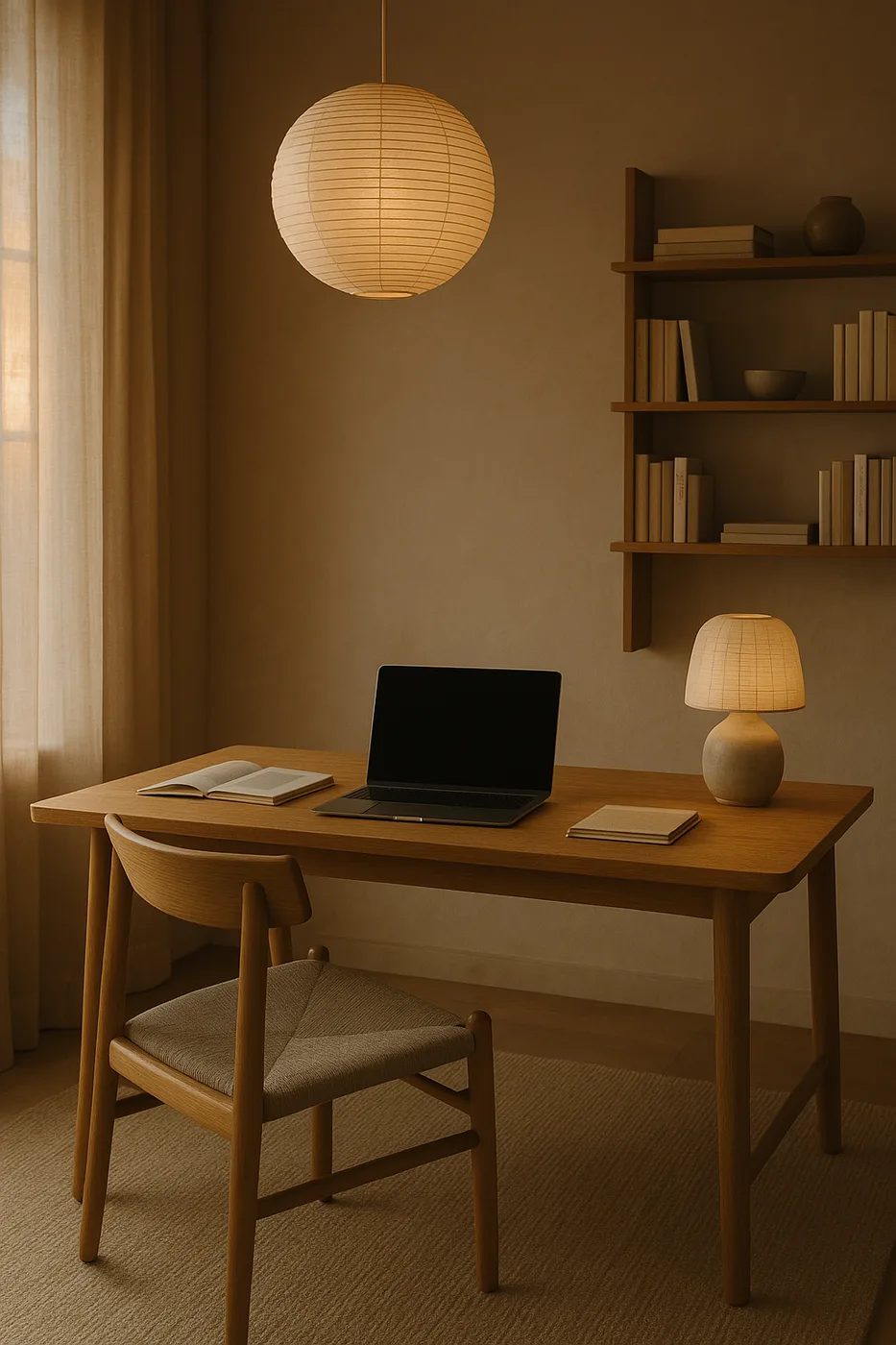 Ambiente con iluminación de estilo japandi