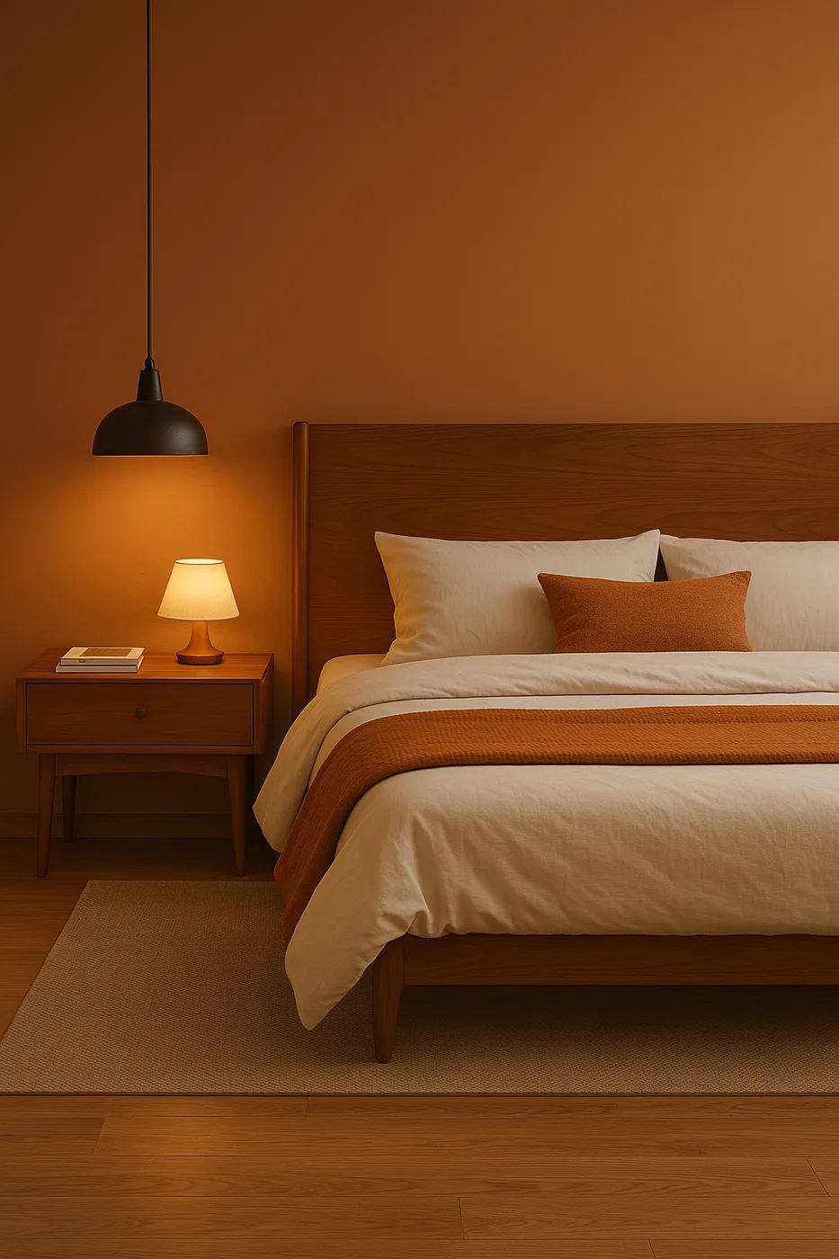 Dormitorio decorado en estilo mid-century modern