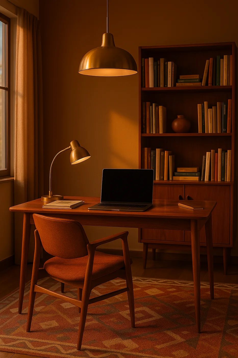 Ambiente con iluminación de estilo mid-century modern