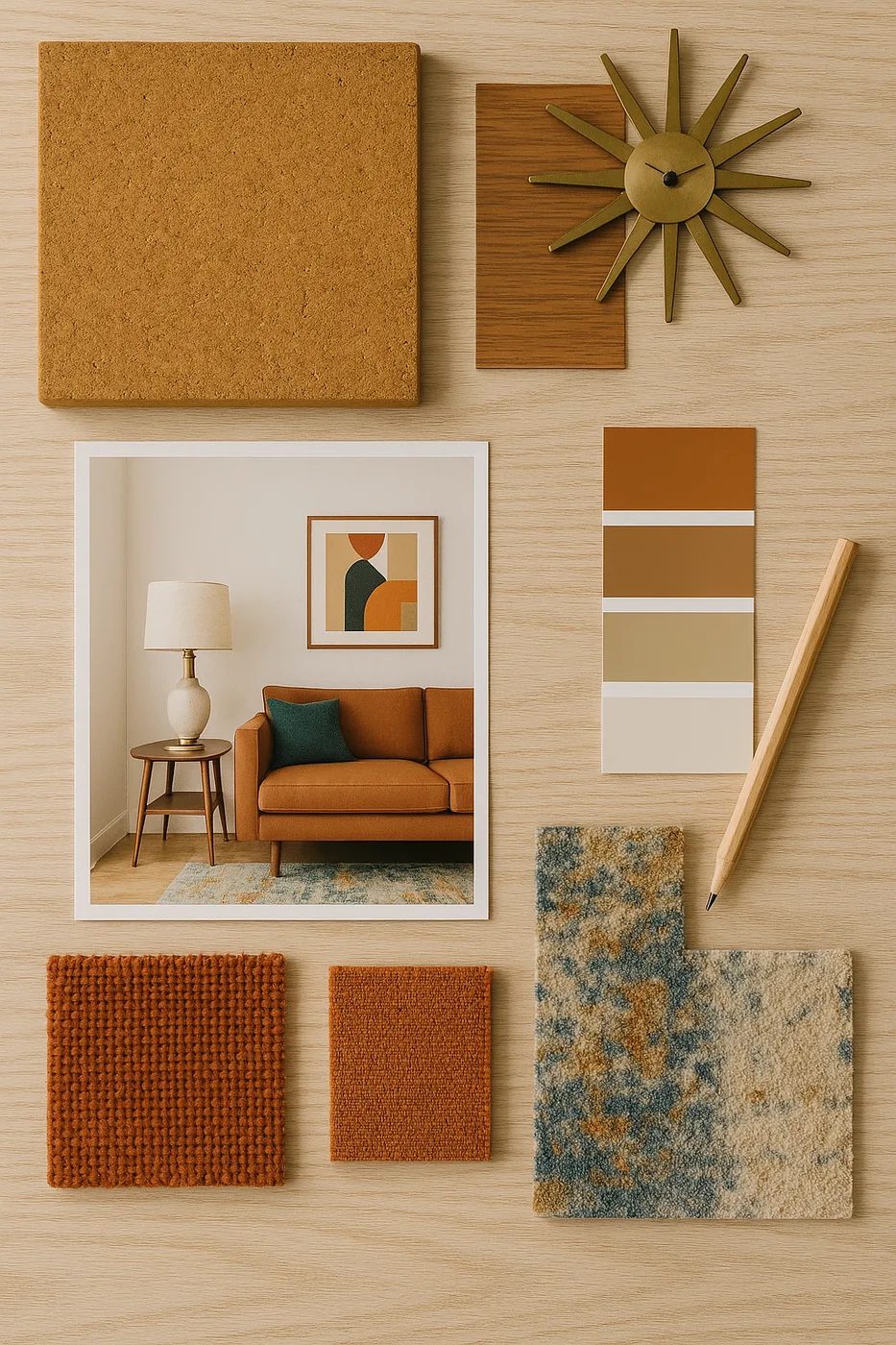 Texturas y materiales típicos del estilo mid-century modern
