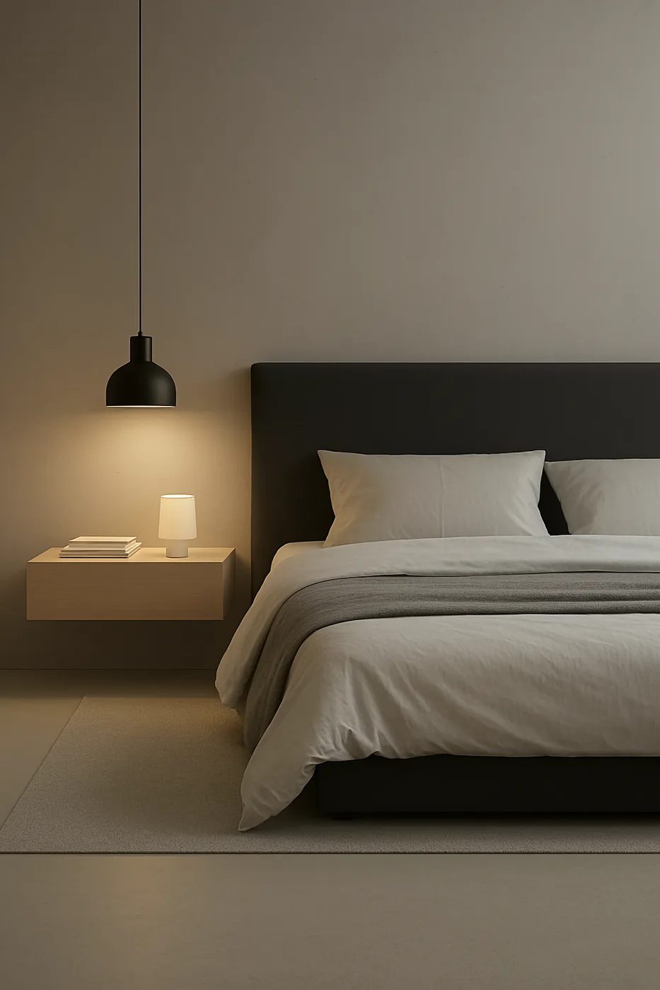 Dormitorio decorado en estilo minimalista