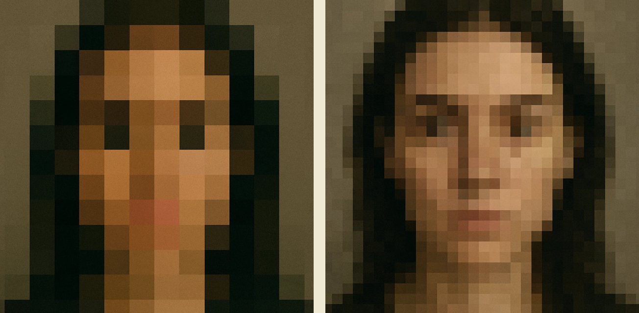 Rostro generado por parches: de bloques de píxeles gruesos a la imagen completa, como piezas de un puzzle