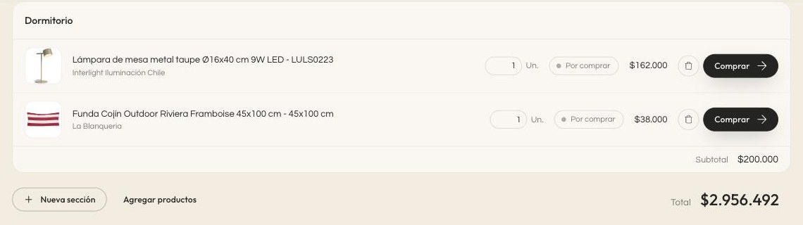 Final de una lista de compras con el subtotal de la sección y el total general