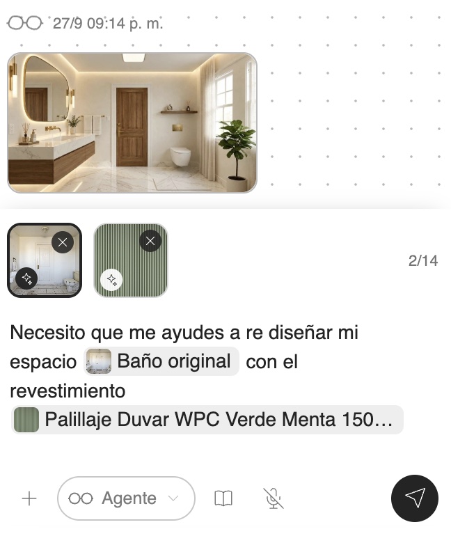 Prompt con las etiquetas Baño original y Palillaje Duvar WPC Verde Menta, cada una con su miniatura